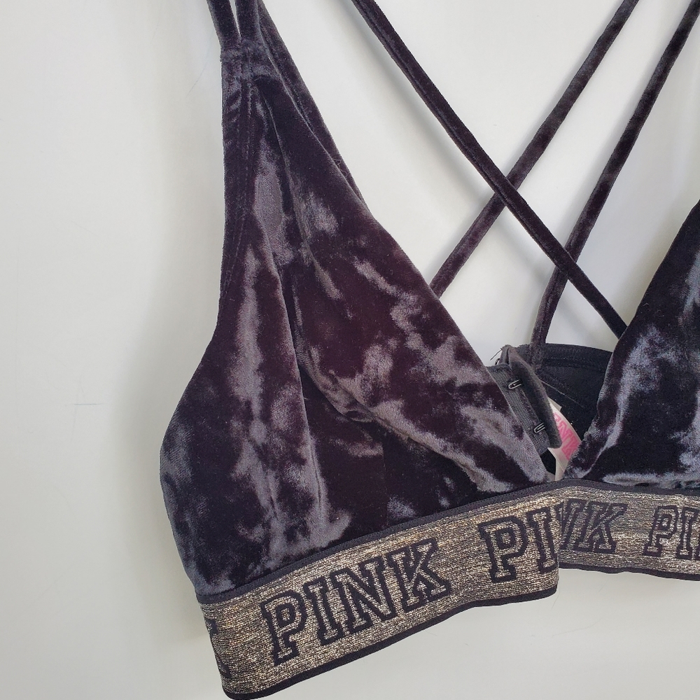 Victoria's Secret PINK Crushed Velvet Black Bralette Size M - Picture 3 of 11